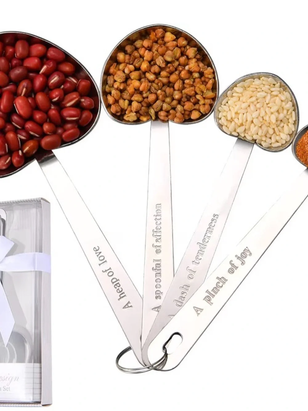 Heart Design Stainless Steel Measuring Spoon Set Gift Box & Ribbon shower gift